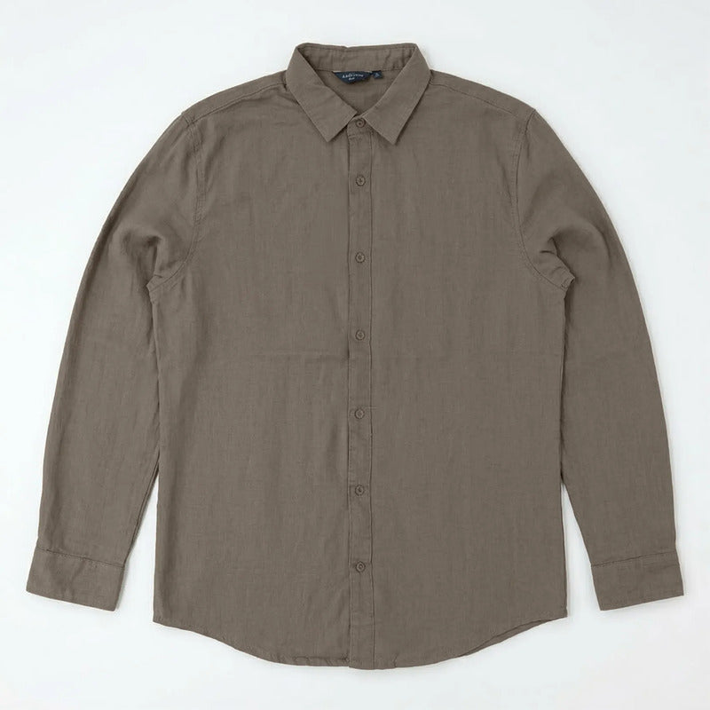 Camisa Lino Regular Fit Para Hombre Mod. Le2601 Roosevelt® Gris Oscuro Lisa M