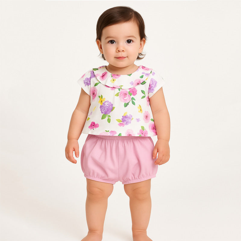 Conjunto Para Bebé Blusa+short Mod.1610 Marca Mayoral® Multicolor Morado 4-6 Meses