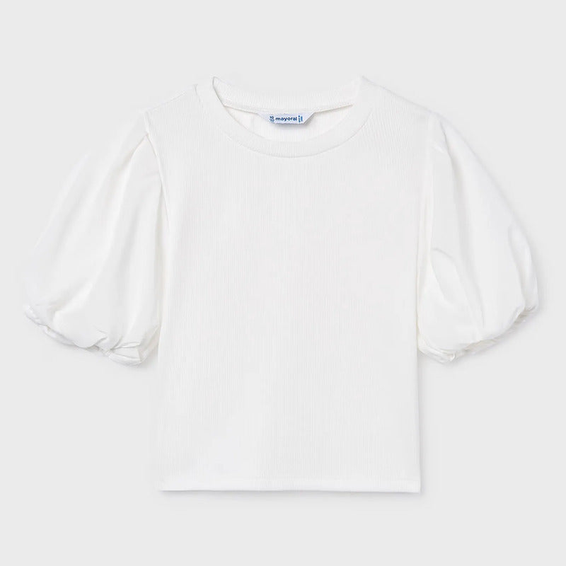 Blusa Mangas Abullonadas Para Niña Mod.6001 Marca Mayoral® Crudo Lisa 16 Años