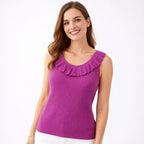 Blusa Sin Mangas Con Olan Para Dama Mod.27335 Marca Stop® Violeta Rayas Ch