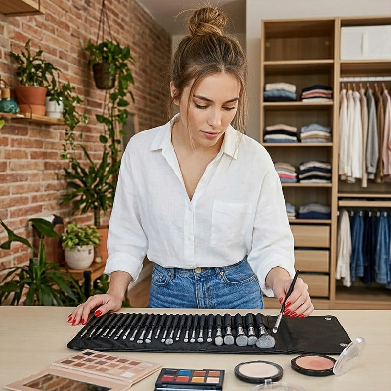 Set De Brochas 24pz Con Estuche Para Viaje True Makeup® Negro
