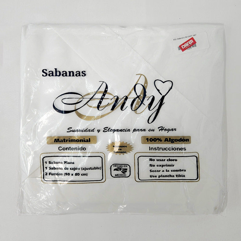 Juego De Sábanas Matrimonial Algodón Y Poliéster + Fundas Blanco Liso