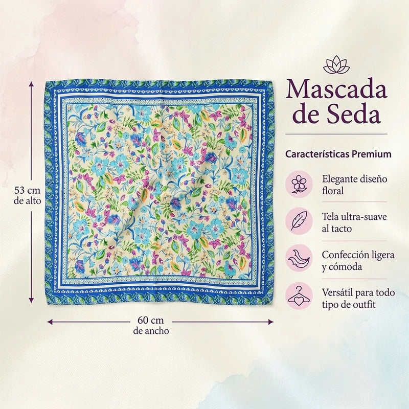 Mascada Ejecutiva De Satín Cuadrada Fina Para Mujer Multicolor Floral Nautico Unitalla