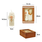 Set Para Bautizo Vela+concha+toalla+caja De Madera