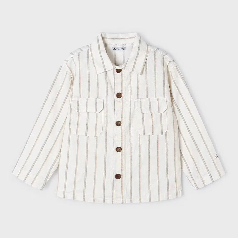 Camisa Cómoda Lino Para Niño Mod.3119 Marca Mayoral® Milk Rayas 8 Años