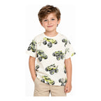 Playera Casual Para Niño Mod.3068 Marca Mayoral® Blanco Monster Truck 9 Años Lisa