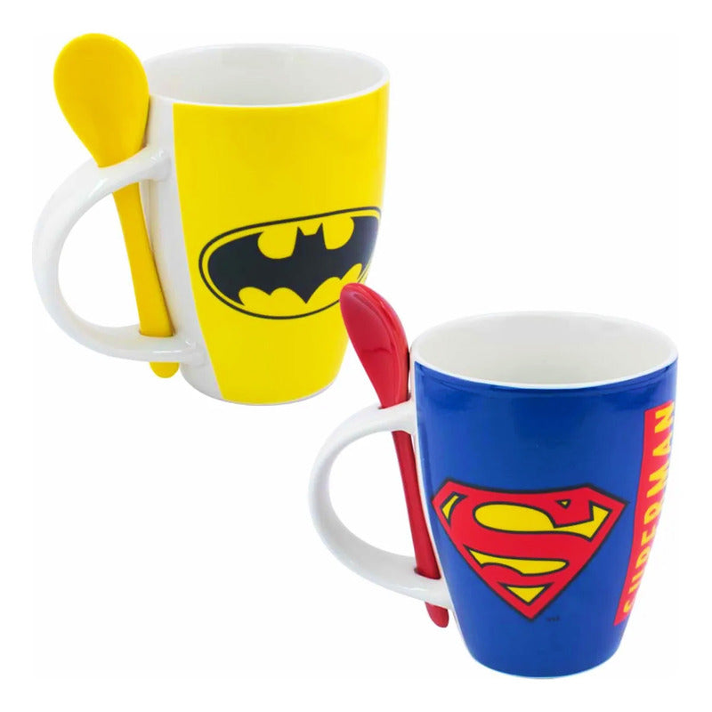 Taza De Porcelana 2pz Con Cuchara Diseño Animado 310ml