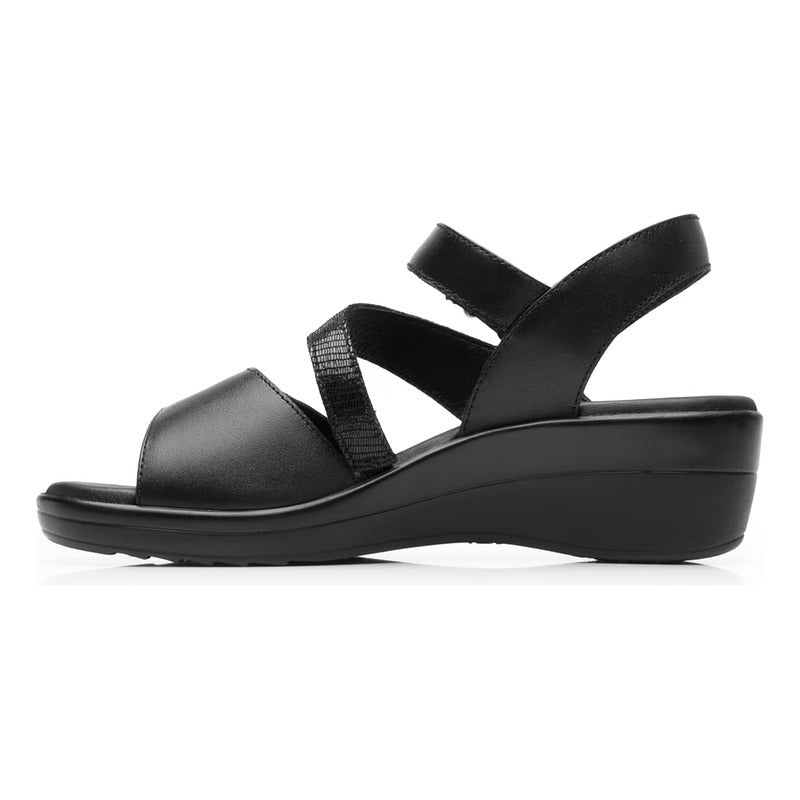 Sandalia Cuña Baja Para Dama Mod.116023 Marca Flexi® Negro Liso 24 Mx