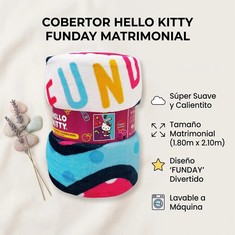 Cobertor Ligero Super Suave Matrimonial Diseños Providencia® Hello Kitty Funday 850 G Multicolor