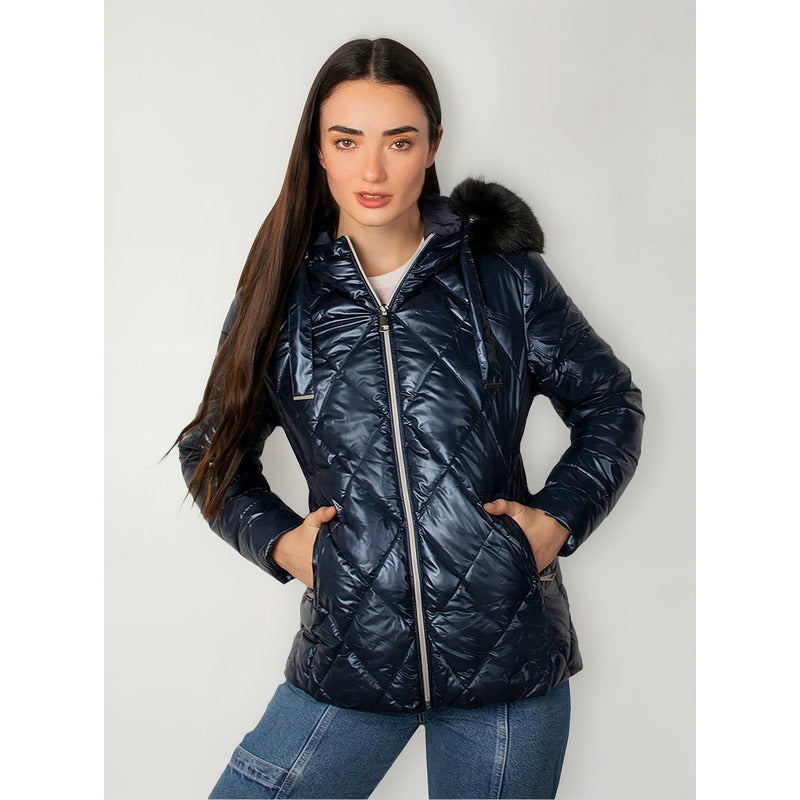 Chamarra Capitonada Para Mujer Mod.dw86-pol7133 Greenlander® Navy G Capitonado