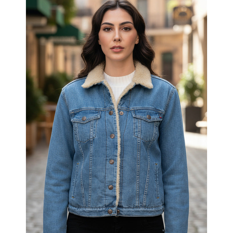 Chamarra Borrega De Mezclilla Para Mujer Marca Oggi®