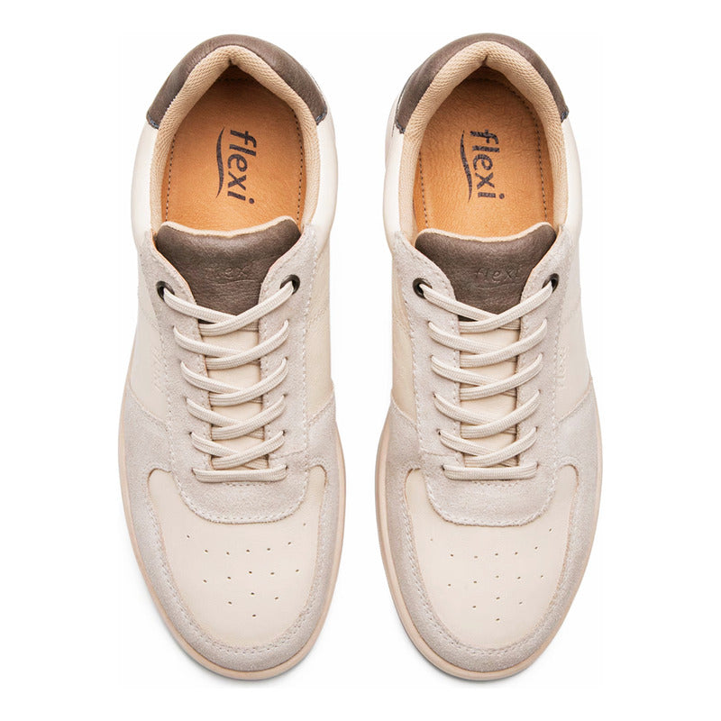 Tenis Casual Para Hombre Mod.419801 Marca Flexi® Beige Lisa 26.5 Mx