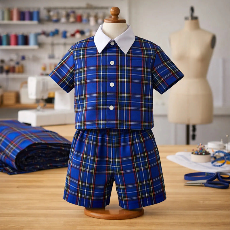 Rollo De Tela Escolar 50% Algodón 30mx1.5m Marca Dafer® Azul/multicolor Escolar