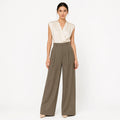 Pantalon Formal Holgado Para Mujer Mod. Pg00671 Ferriano® Marrón Claro Lisa Ch