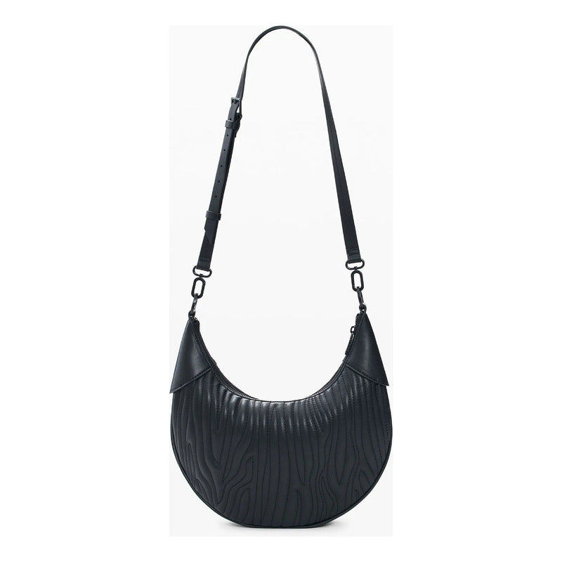 Bolso Ovalado Mediano Con Relieves 26saxpbc/2000 Desigual® Negro Relieves Níquel