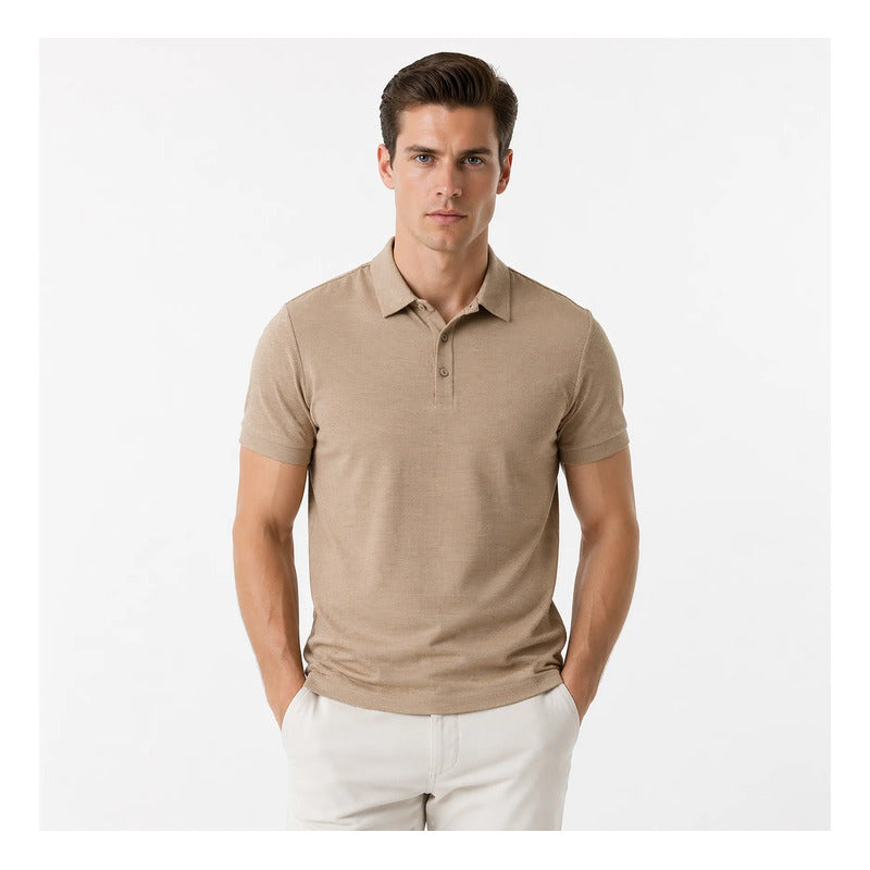 Playera Ligera Casual De Hombre Mod. A61417 Marca Bobois® Beige Eg Geométrico