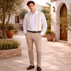 Camisa Estilo Guayabera Para Caballero Marca Cotú Blanco Bordado 38