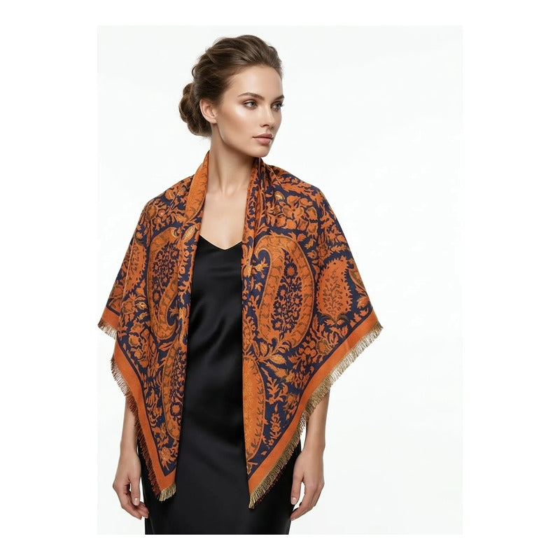 Chalina Chal Elegante Suave Para Mujer 130x130cm Naranja Naranja Geométrico Unitalla