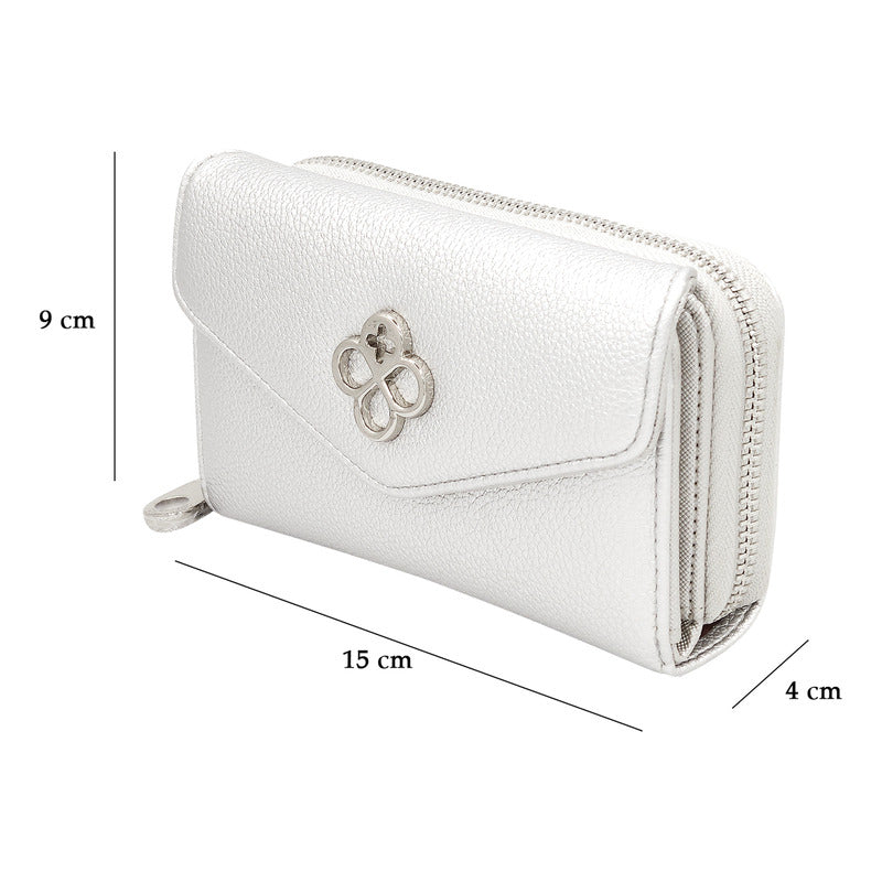 Cartera Elegante Para Mujer Mod. Ji 623 Marca Jaime Ibiza® Plateado Texturizado