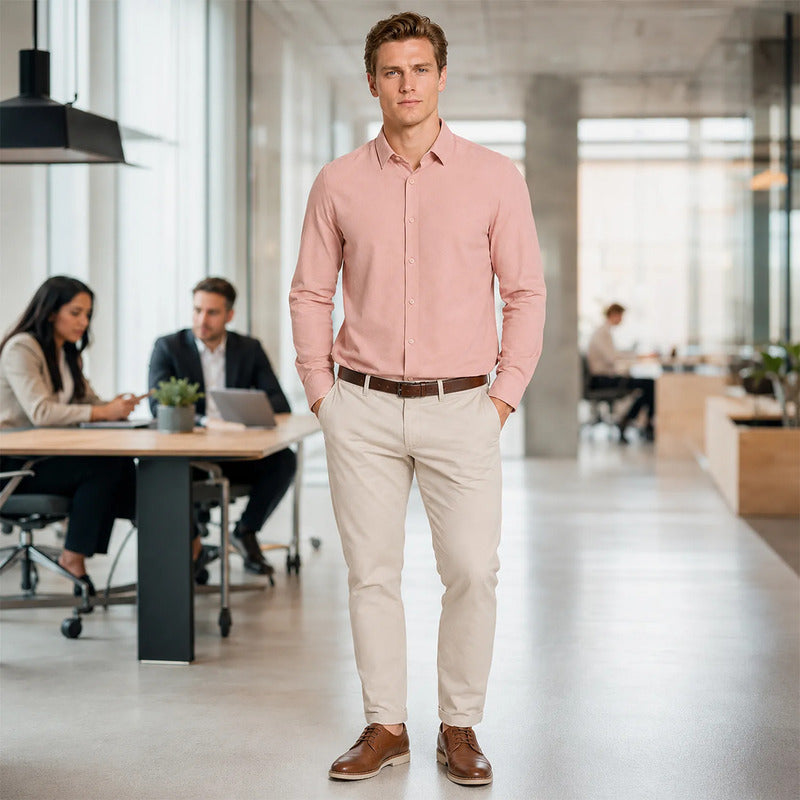Camisa Para Hombre Micropanal Antiarrugas B61403 Bobois® Rosa Micropanal G