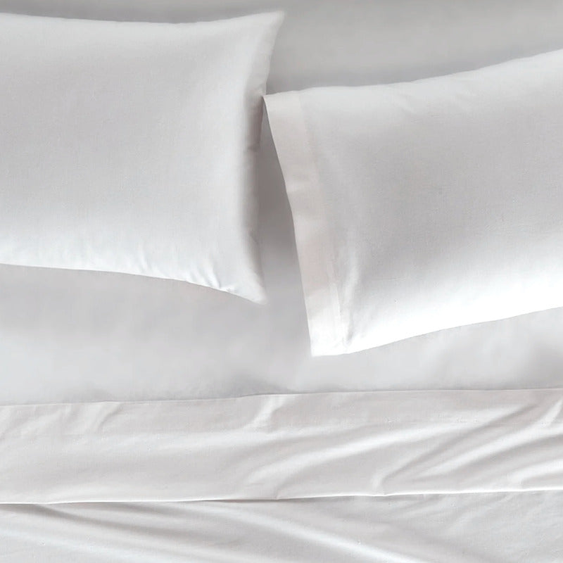 Juego De Sábanas King Size Mod. Cabos 100% Algodon Vianney® Blanco Liso
