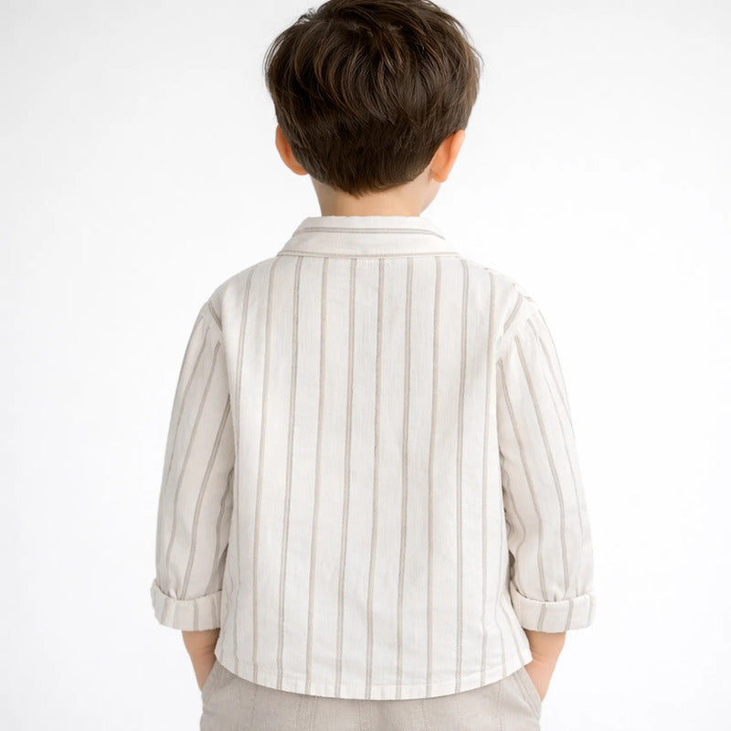 Camisa Cómoda Lino Para Niño Mod.3119 Marca Mayoral® Milk Rayas 7 Años