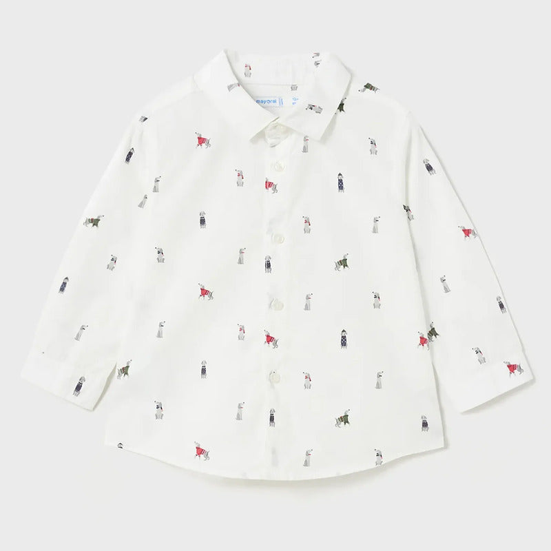 Camisa Cómoda Para Bebé Mod.2176 Marca Mayoral® Blanco Perritos 36 Meses