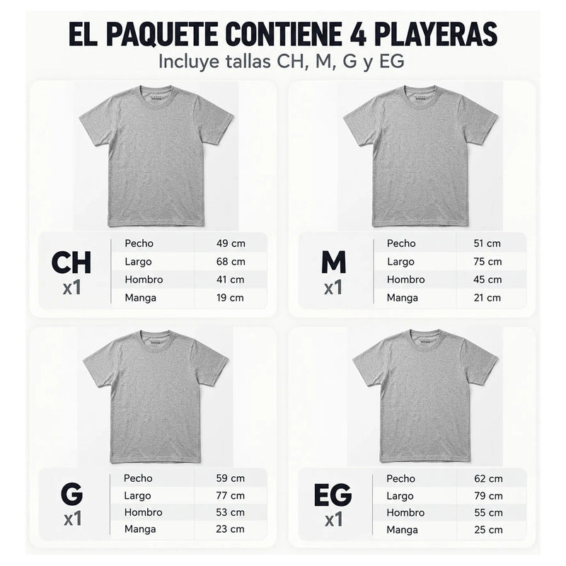 Playera Básica Para Hombre Paquete 4pz Gris Marca Skannda® Gris Lisa Paquete Playeras