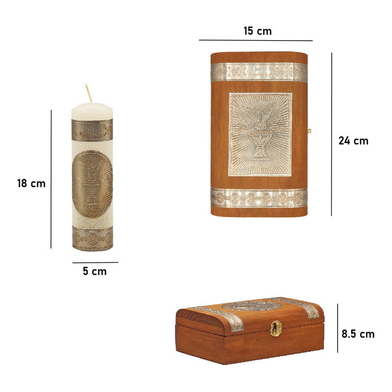 Set Para Bautizo Vela+concha+toalla+caja De Madera