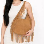 Bolsa De Gamuza Con Flecos Estilo Boho Bohemio Para Mujer Camel Lisa