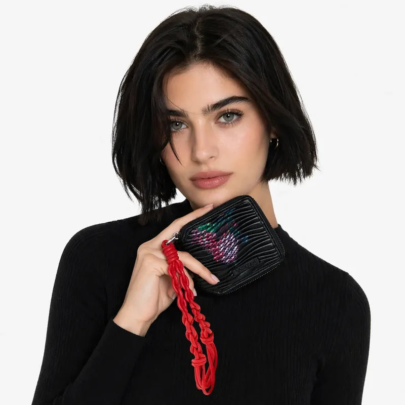 Cartera Con Textura Para Mujer 26sayp07/2000 Marca Desigual® Negro Floreado Texturizado