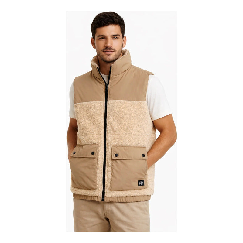 Chaleco Aborregado Para Caballero Mod.h45307 Marca Bobois® Beige Lisa Ch