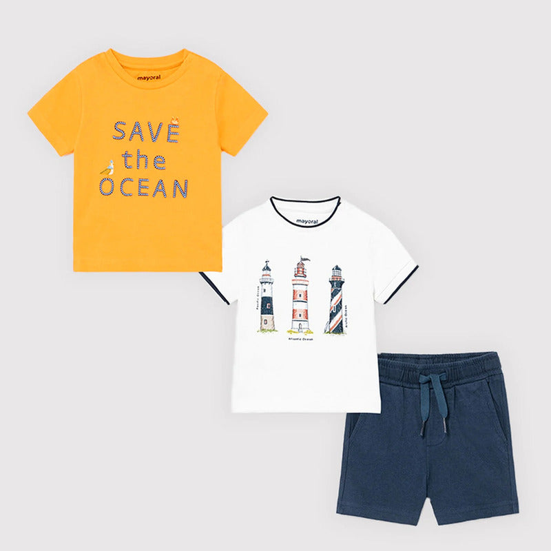 Conjunto Para Bebé Short+playeras Mod.1670 Marca Mayoral® Mango 6 Meses