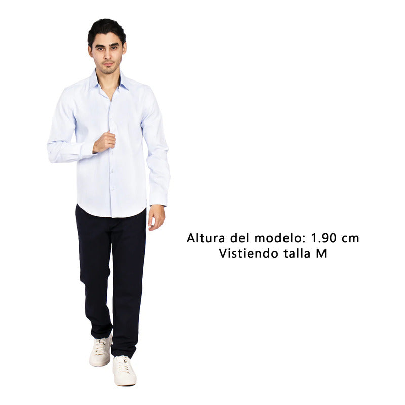 Camisa Slim Fit Para Hombre Mod. B51311 Marca Bobois® Azul Claro Geométrico Xg