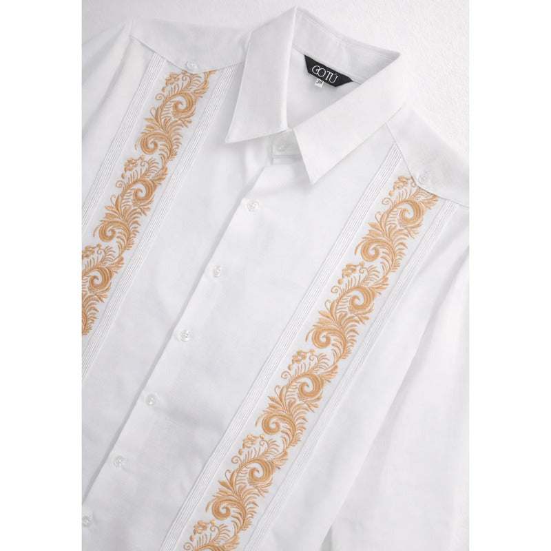 Camisa Estilo Guayabera Para Caballero Marca Cotú Blanco Bordado 38