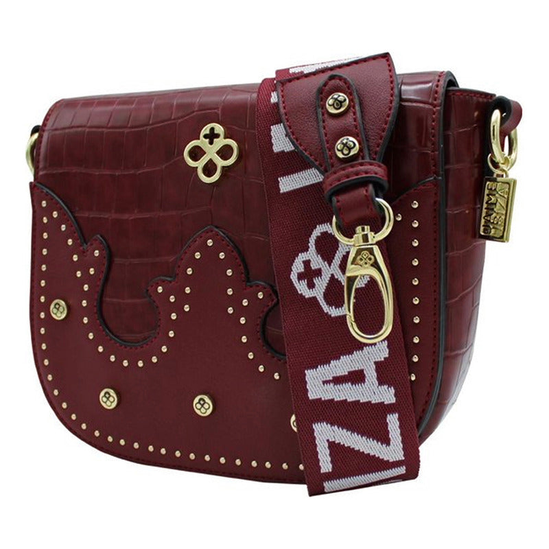 Bolso Crossbody Para Mujer Mod. Ji2226 Marca Jaime Ibiza® Bordó Craquelado Dorado