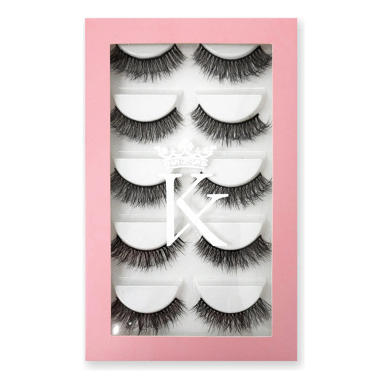 Pestañas Postizas En Tira 5 Pares Marca Kfer Valtierra® Negro Whispy K8 C 1.5 Cm