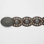 Cinturón Vaquero Boho Para Mujer Con Argollas Metálicas Marrón Oscuro Geométrico 104 Cm
