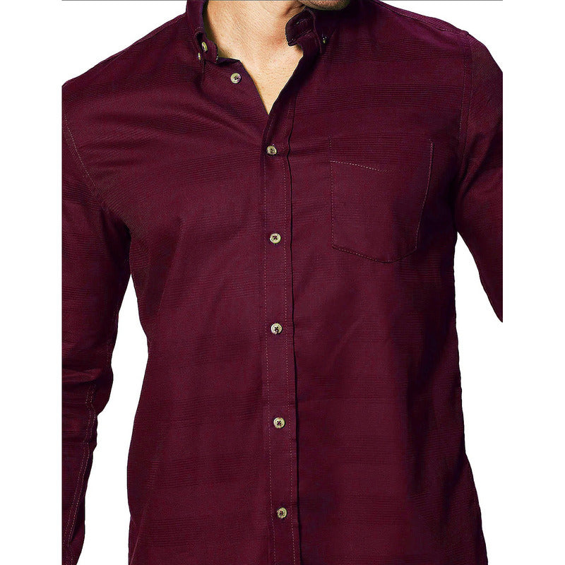Camisa Para Hombre Manga Larga Mod.b35112 Marca Bobois® Bordó Rayas 2xg