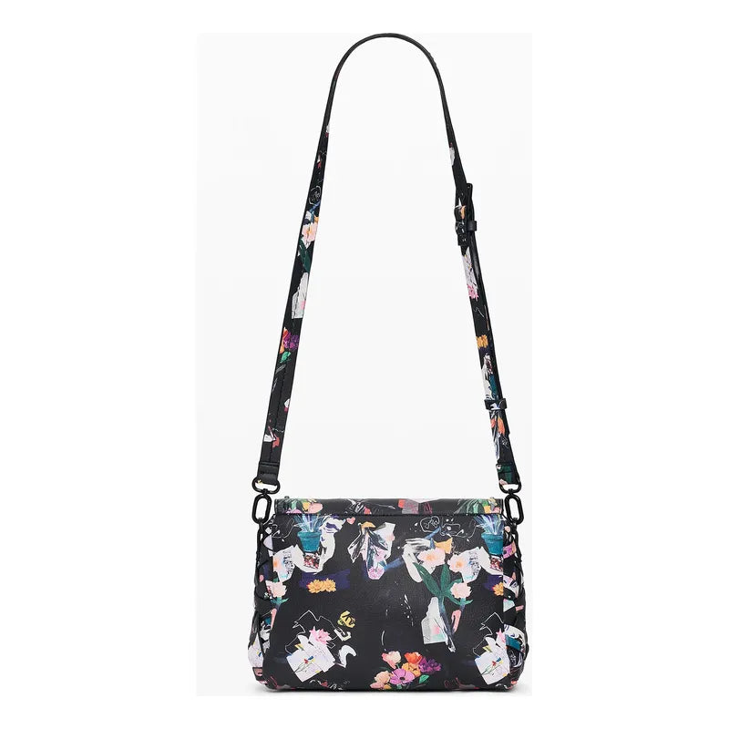 Bolso Pequeño Trenzado Para Mujer 26saxpb0/2000 Desigual® Negro Floreado Níquel Multicolor