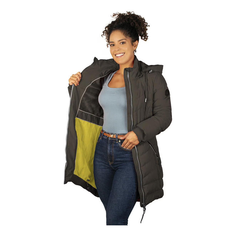 Chamarra Larga Capitonada Mujer Dw86-pol7088 Greenlander® Chocolate G Capitonado