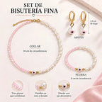 Set Collar, Pulsera Y Aretes Ojo Turco Rosa Bisutería Fina Multicolor