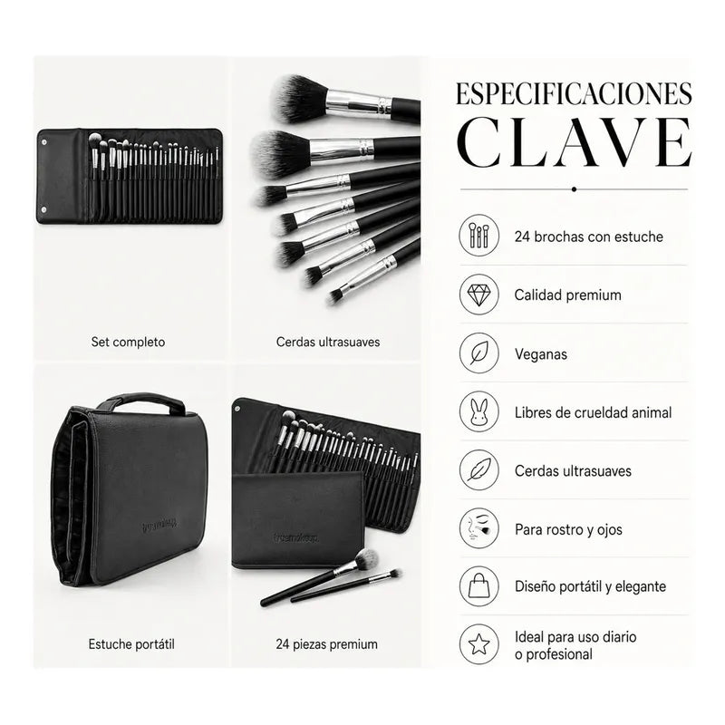 Set De Brochas 24pz Con Estuche Para Viaje True Makeup® Negro