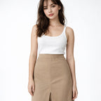 Falda Casual De Tiro Alto Con Slit Frontal Marca Stop® Beige Lisa M