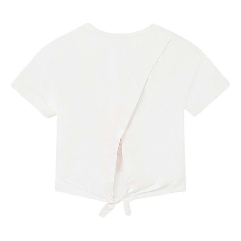 Playera Casual Para Niña Mod.6057 Marca Mayoral® Blanco Palmas 16 Estampa Localizada