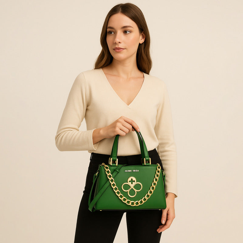 Bolso De Mano Para Mujer Mod. Ji 2348 Marca Jaime Ibiza® Verde Lisa Níquel