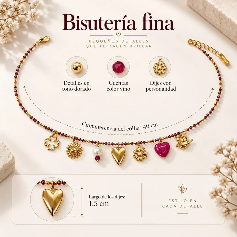 Collar Para Mujer Multidijes Boho Dorados Bisutería Fina Dorado