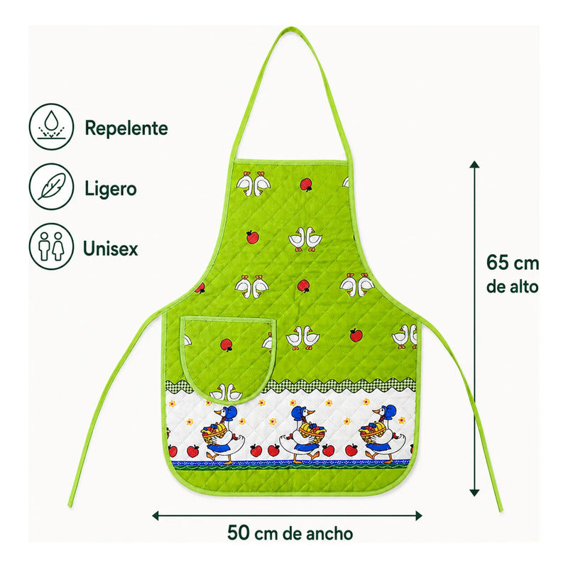 Mandil Delantal Ajustable Multiusos Repelente 65x50cm Verde Limón Patos