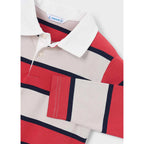 Playera Polo Casual Para Niño Mod.3111 Marca Mayoral® Tomate 10 Años Rayas