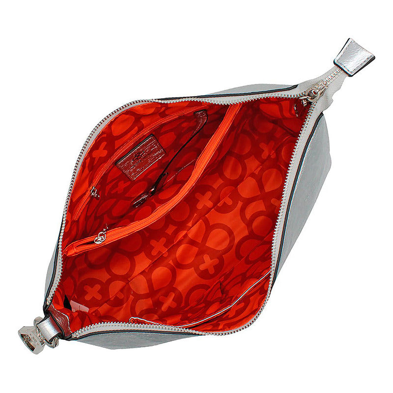 Bolsa De Hombro Para Mujer Mod.ji2486 Marca Jaime Ibiza® Plateado Arrugado